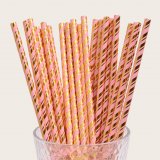 Metallic Double Gold Foil Stripe Light Pink Paper Straws 500 Pcs