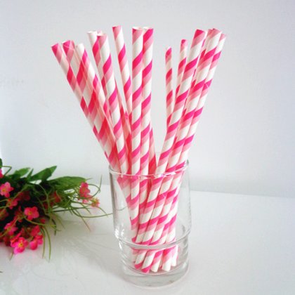 Paper Straws Deep Pink and Light Pink Striped 500pcs [spaperstraws020]
