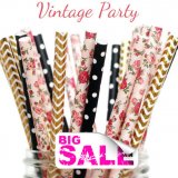 300pcs VINTAGE PARTY Wedding Paper Straws Mixed