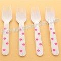 Wooden Forks Hot Pink Polka Dot Printed 100pcs