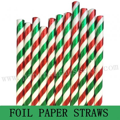 Christmas Green Red Foil Striped Paper Straws 500pcs [foilstraws013]