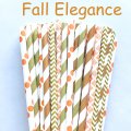 100 Pcs/Box Mixed Orange Brown Gold Fall Elegance Paper Straws