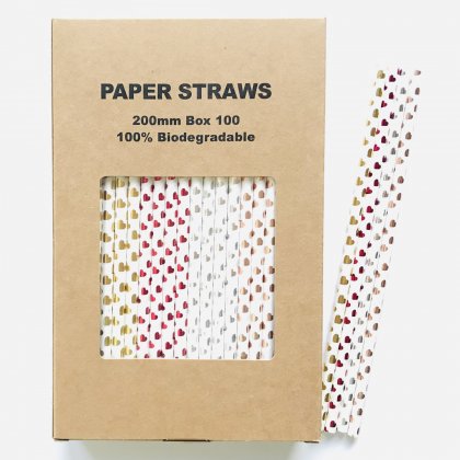 100 Pcs/Box Mixed Metallic Foil Heart Paper Straws