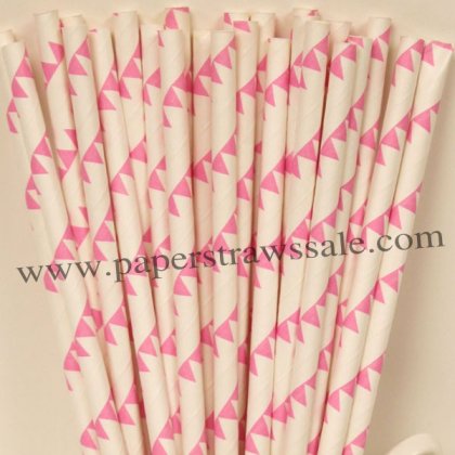 Hot Pink Bunting Print Paper Straws 500pcs [bpaperstraws006]