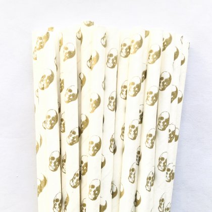 Halloween Pirate Dead Gold Skull Paper Straws 500 Pcs