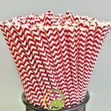 Metallic Red Foil Chevron Paper Straws 500 pcs