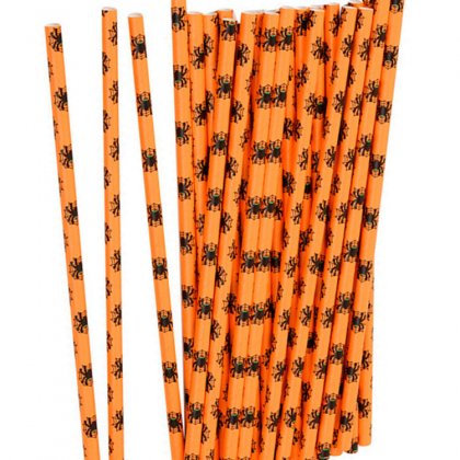 Halloween Black Green Spider Cobweb Orange Paper Straws 500 pcs