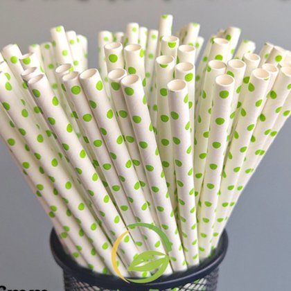 White With Lime Green Swiss Dot Paper Straws 500 Pcs [dotpaperstraws007]