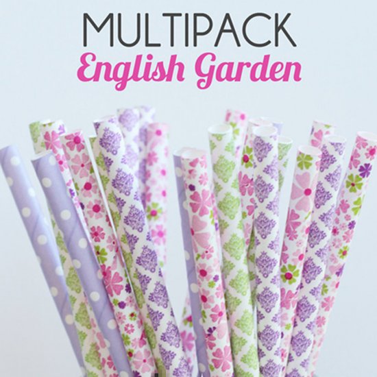 100 Pcs/Box Mixed English Garden Party Paper Straws - Click Image to Close