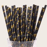 Princess Crown Paper Straws Black Gold Foil 500 pcs