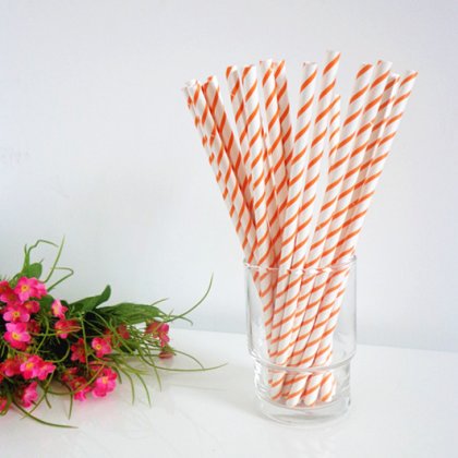 Paper Drinking Straws Printed Orange Thin Stripe 500pcs [spaperstraws033]