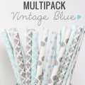 100 Pcs/Box Mixed Blue Silver Vintage Blue Paper Straws