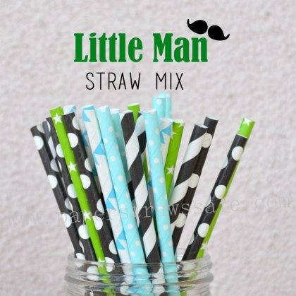 250pcs Little Man Themed Paper Straws Mixed [themedstraws228]