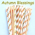 100 Pcs/Box Mixed Orange Brown Gold Autumn Blessings Paper Straw