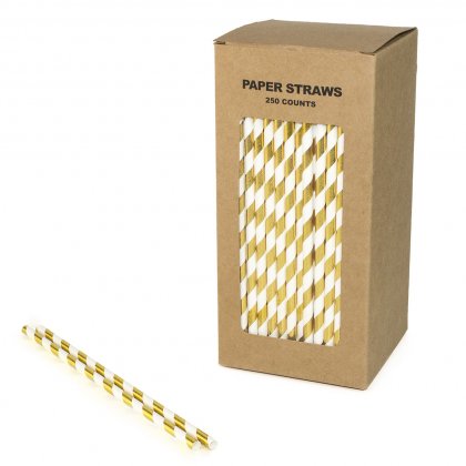 250 pcs/Box Foil Gold Stripe Paper Straws [goldfoilstripestraws250]