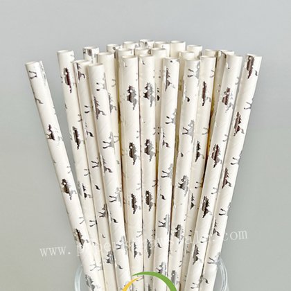 Horse Paper Straws White Metallic Silver Foil 500 pcs