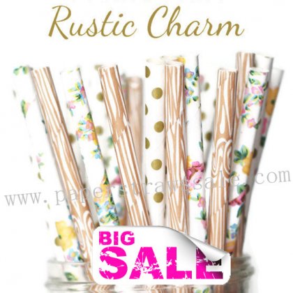 300pcs RUSTIC CHARM Party Paper Straws Mixed [themedstraws352]