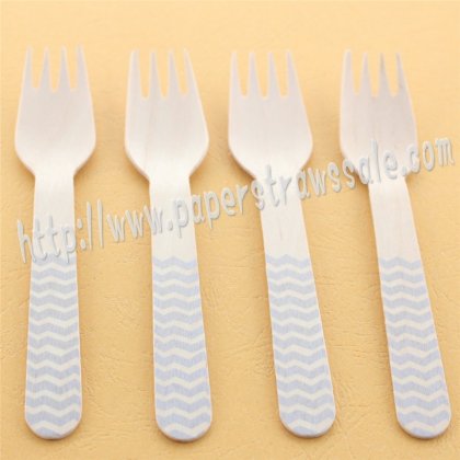 Wooden Forks Silver Chevron Printed 100pcs [wforks020]