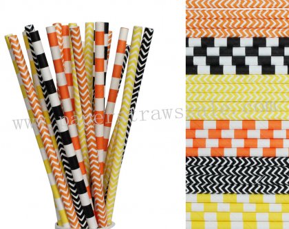 300pcs Orange Yellow Black Paper Straws Mixed [themedstraws264]