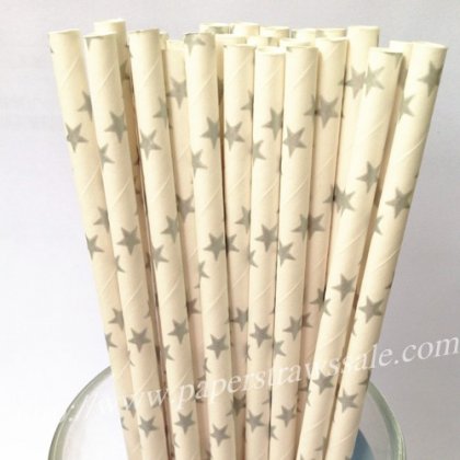 Silver Star Print Paper Straws 500pcs [npaperstraws031]