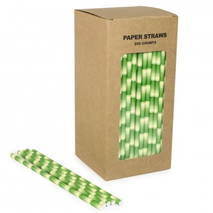 250 pcs/Box Green Bamboo Drinking Paper Straws [bamboostraws250]