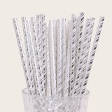 Metallic Double Foil Silver Striped Paper Straws 500 pcs