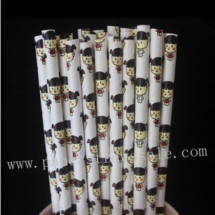 Baby Girl Kids Doll Print Paper Straws 500pcs