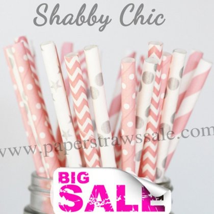 250pcs SHABBY CHIC Themed Paper Straws Mixed [themedstraws114]