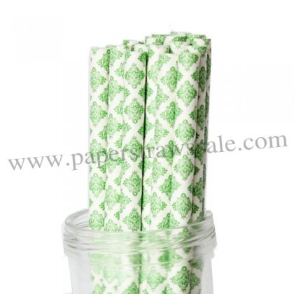 Paper Straws Kelly Green Damask 500pcs