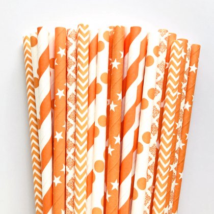 125 Pcs Mixed 5 Styles Orange Paper Drinking Straws