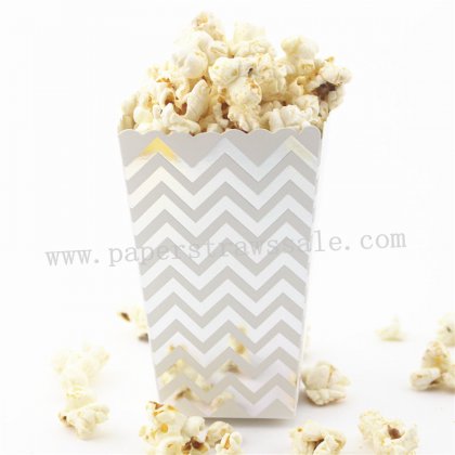 Silver Foil Chevron Paper Popcorn Boxes 36pcs [popcornboxes022]