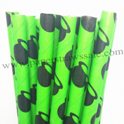 Green Halloween Paper Straws Black Ghost 500pcs [nhpaperstraws010]