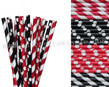 200pcs Black Red Ladybug Paper Straws Mixed [themedstraws290]