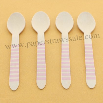 Baby Pink Striped Wooden Spoons 100pcs [wspoons030]