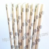 Silver Polka Dot Printed Paper Straws 500pcs