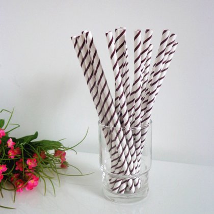 Dark Brown Thin Striped Paper Straws 500pcs [spaperstraws031]