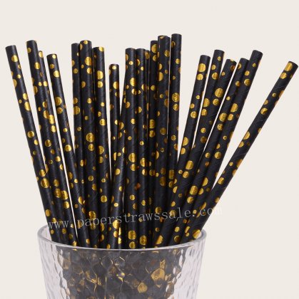 Bubble Assorted Dot Paper Straws Black Gold Foil 500 pcs [foilstraws063]