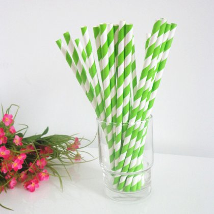 Light Green Striped Paper Straws Online 500pcs [spaperstraws027]