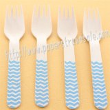 Wooden Forks Blue Chevron Printed 100pcs