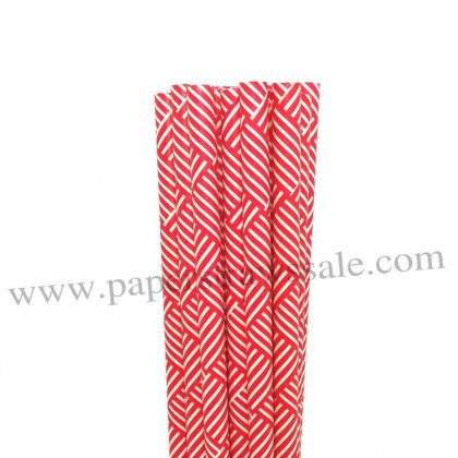 Paper Straws Red Weave Print 500pcs [wpaperstraws004]