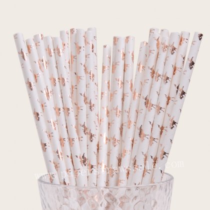 Horse Paper Straws White Rose Gold Foil 500 pcs