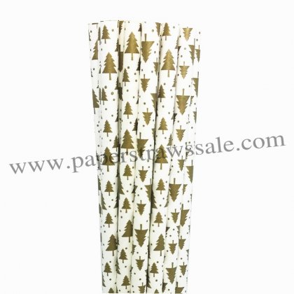 Gold Christmas Tree Paper Straws 500pcs [cnpaperstraws007]