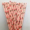 Flower Dot Red Rose Light Pink Paper Straws 500 pcs