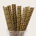 Metallic Double Gold Foil Stripe Black Paper Straws 500 Pcs Metallic Double Gold Foil Stripe Black Paper Straws 500 Pcs
