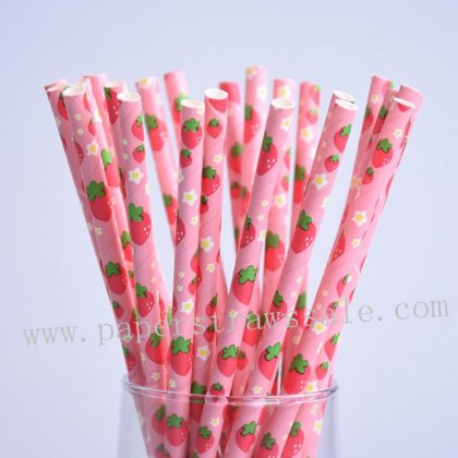 Fruit Light Pink Strawberry Paper Straws 500pcs [npaperstraws120]