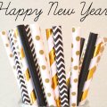 100 Pcs/Box Mixed Black Gold Happy New Year Paper Straws