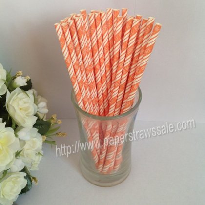 Orange EAT DRINK BE MERRY Print Paper Straws 500pcs [npaperstraws003]