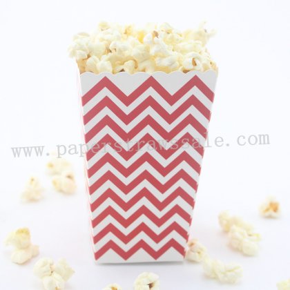 Red Chevron Paper Popcorn Boxes 36pcs [popcornboxes013]