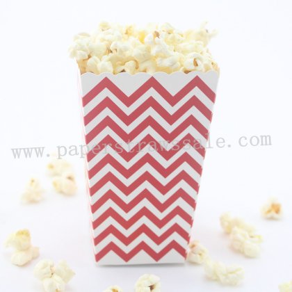 Red Chevron Paper Popcorn Boxes 36pcs