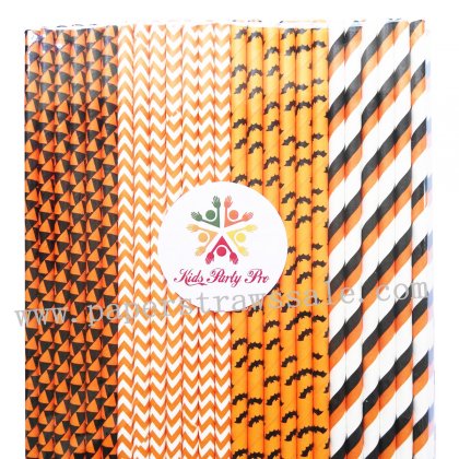 200pcs Black Orange Halloween Paper Straws Mixed [newthemedstraws001]